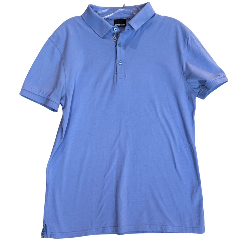 Jared‎ Lang Men's 100%Cotton Polo Shirt Large Light Blue Short Sleeve EUC